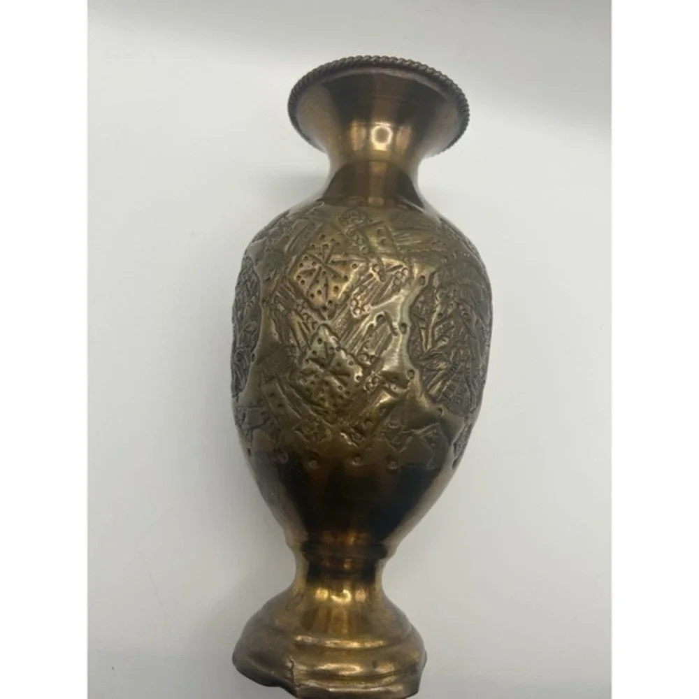 Antique Copper Vase Engraved Persian Middle‎ East 8 Inch